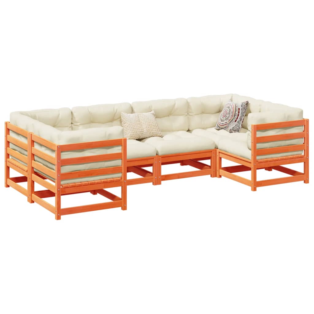 JUNG Vida 6-tlg. Garten-Sofagarnitur Wachsbraun Massivholz Kiefer