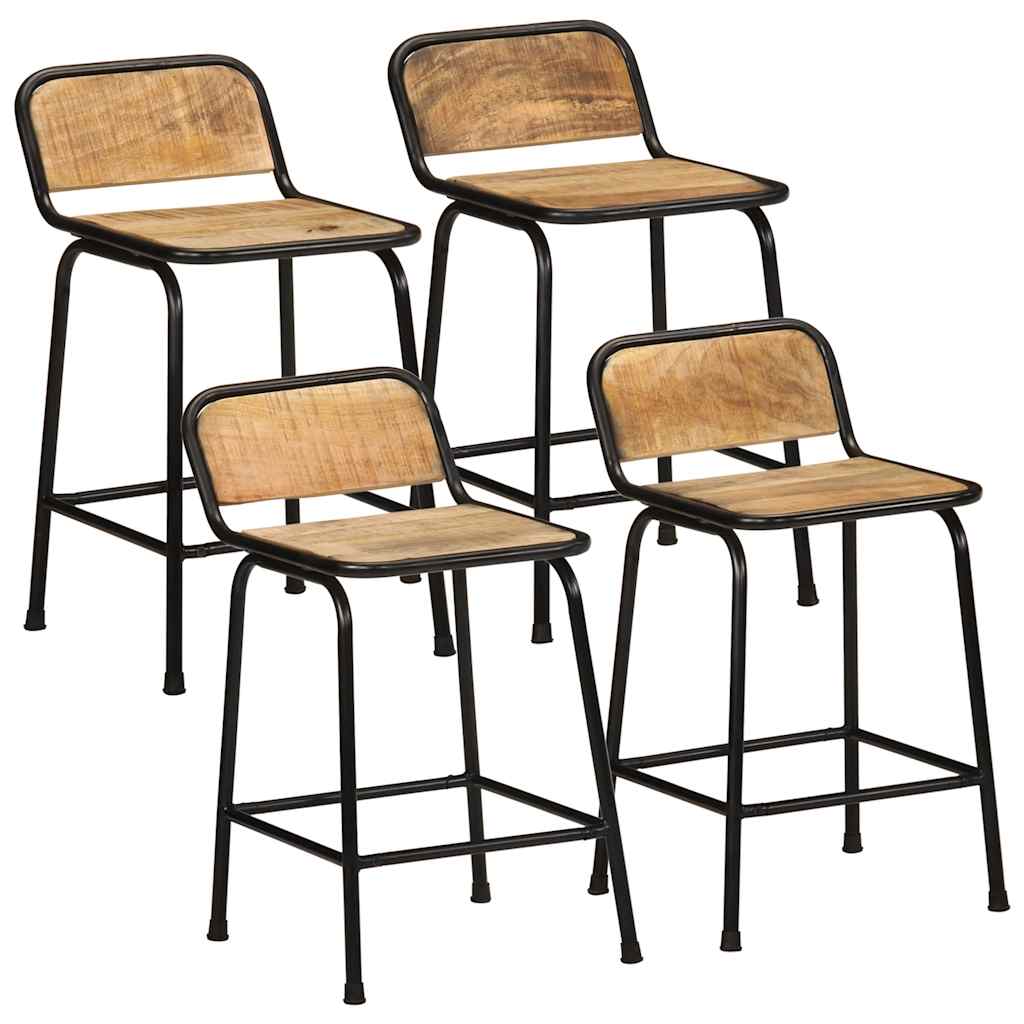 JUNG Vida Barhocker 4 Stk. 46x35,5x70 cm Raues Mango Massivholz
