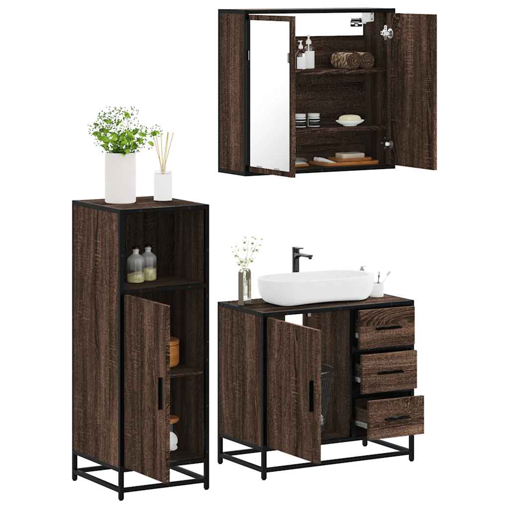 JUNG Vida 3-tlg. Badmöbel-Set Braun Eichen-Optik Holzwerkstoff