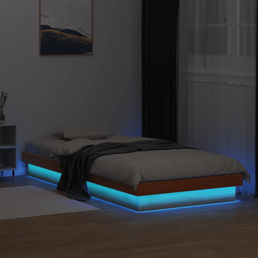 JUNG Vida Massivholzbett mit LED Wachsbraun 75x190 cm Kiefer