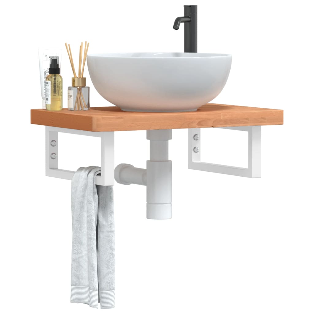 JUNG Vida Waschbeckenregal Wandmontage Stahl und Massivholz Buche