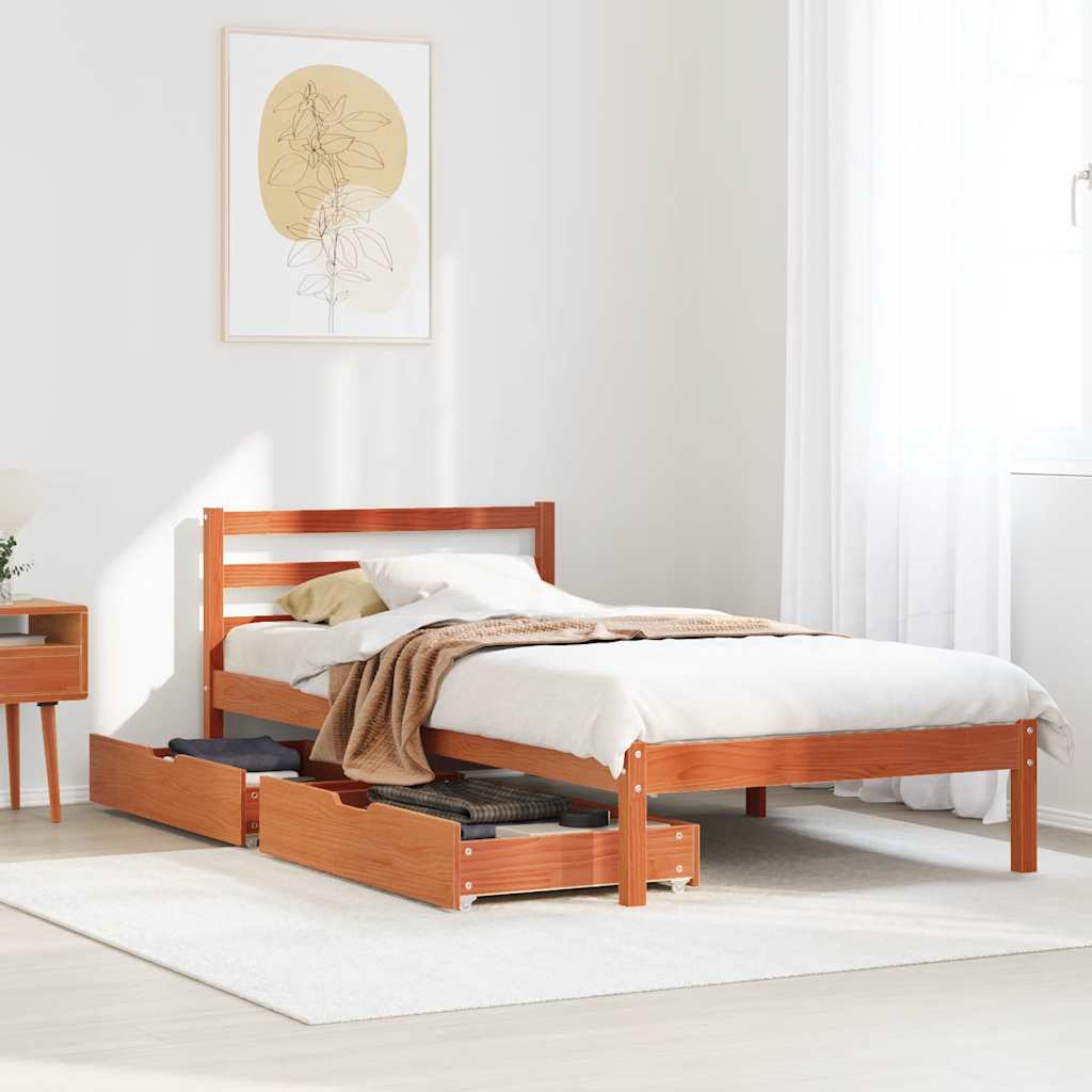 JUNG Vida Massivholzbett ohne Matratze Wachsbraun 90x190 cm Kiefernholz