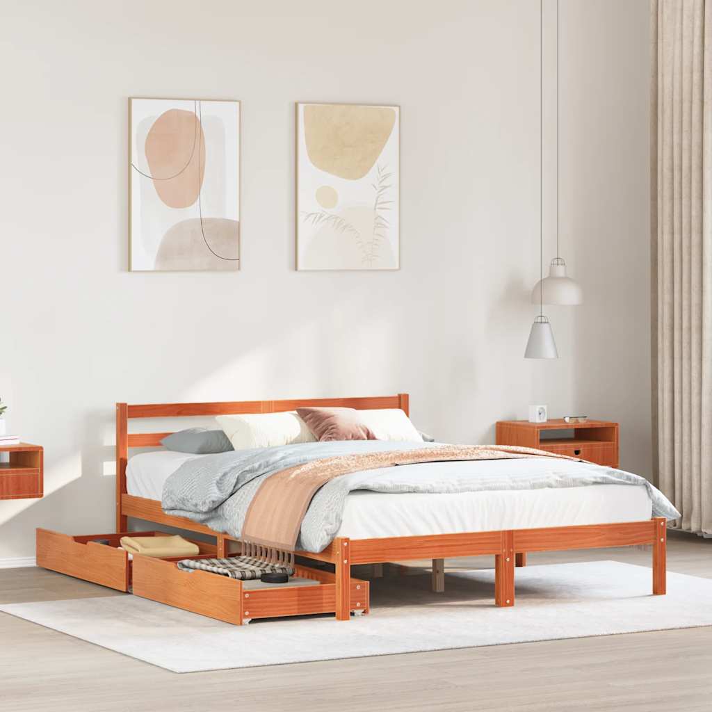 JUNG Vida Massivholzbett ohne Matratze Wachsbraun 140x190 cm Kiefernholz