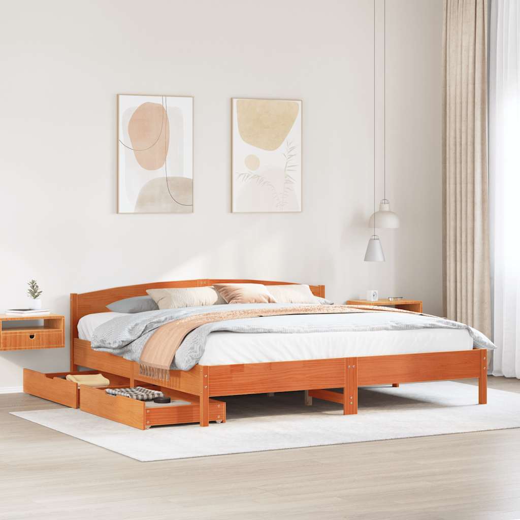 JUNG Vida Massivholzbett ohne Matratze Wachsbraun 180x200 Kiefernholz