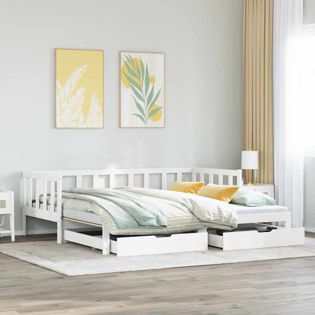 JUNG Vida Tagesbett Ausziehbar mit Schubladen ohne Matratze Weiß 80x200cm