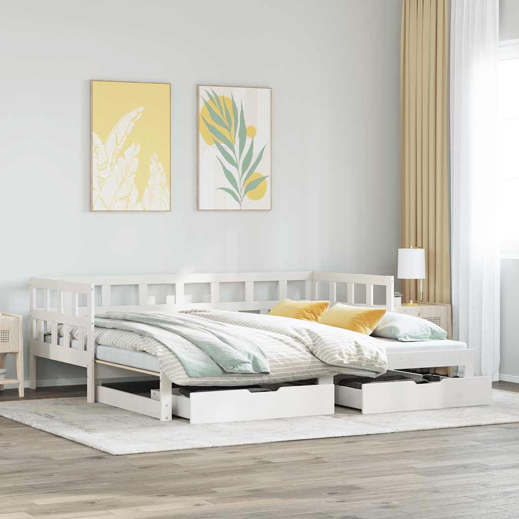 JUNG Vida Tagesbett Ausziehbar mit Schubladen ohne Matratze Weiß 90x200cm