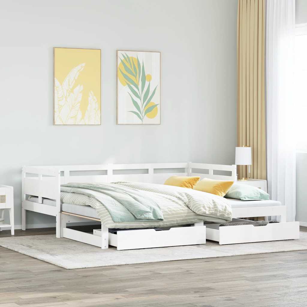 JUNG Vida Tagesbett Ausziehbar mit Schubladen ohne Matratze Weiß 90x200cm