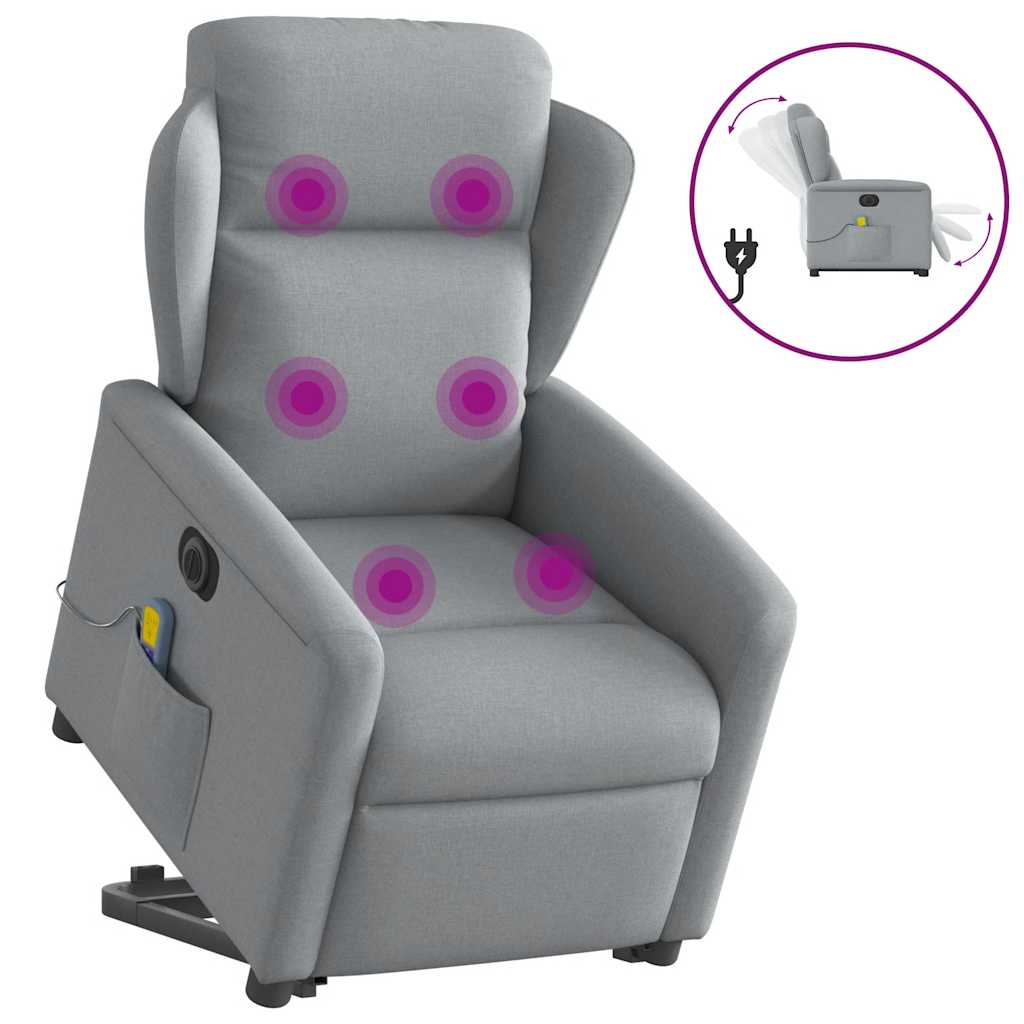 JUNG Vida Elektrischer Massagesessel mit Aufstehhilfe Hellgrau Stoff
