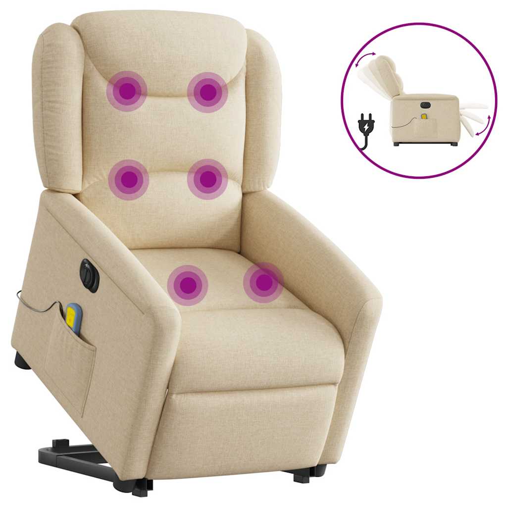 JUNG Vida Elektrischer Massagesessel mit Aufstehhilfe Creme Stoff