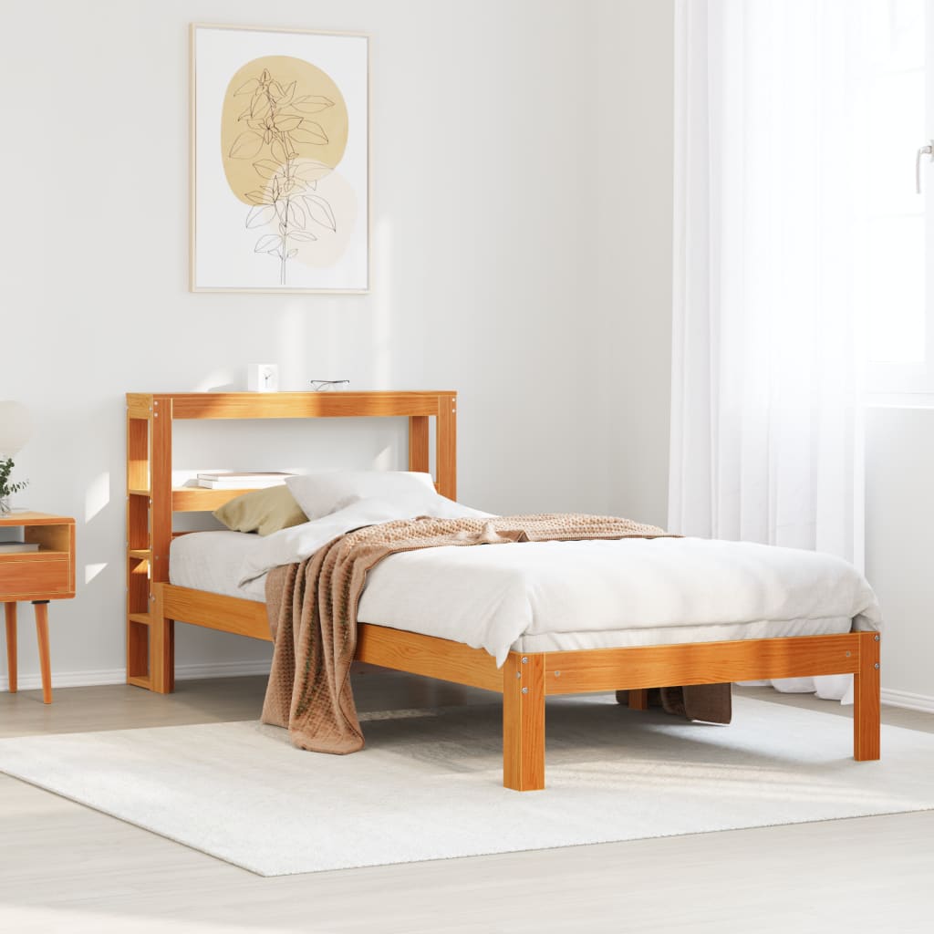 JUNG Vida Massivholzbett ohne Matratze Wachsbraun 90x190 cm Kiefernholz