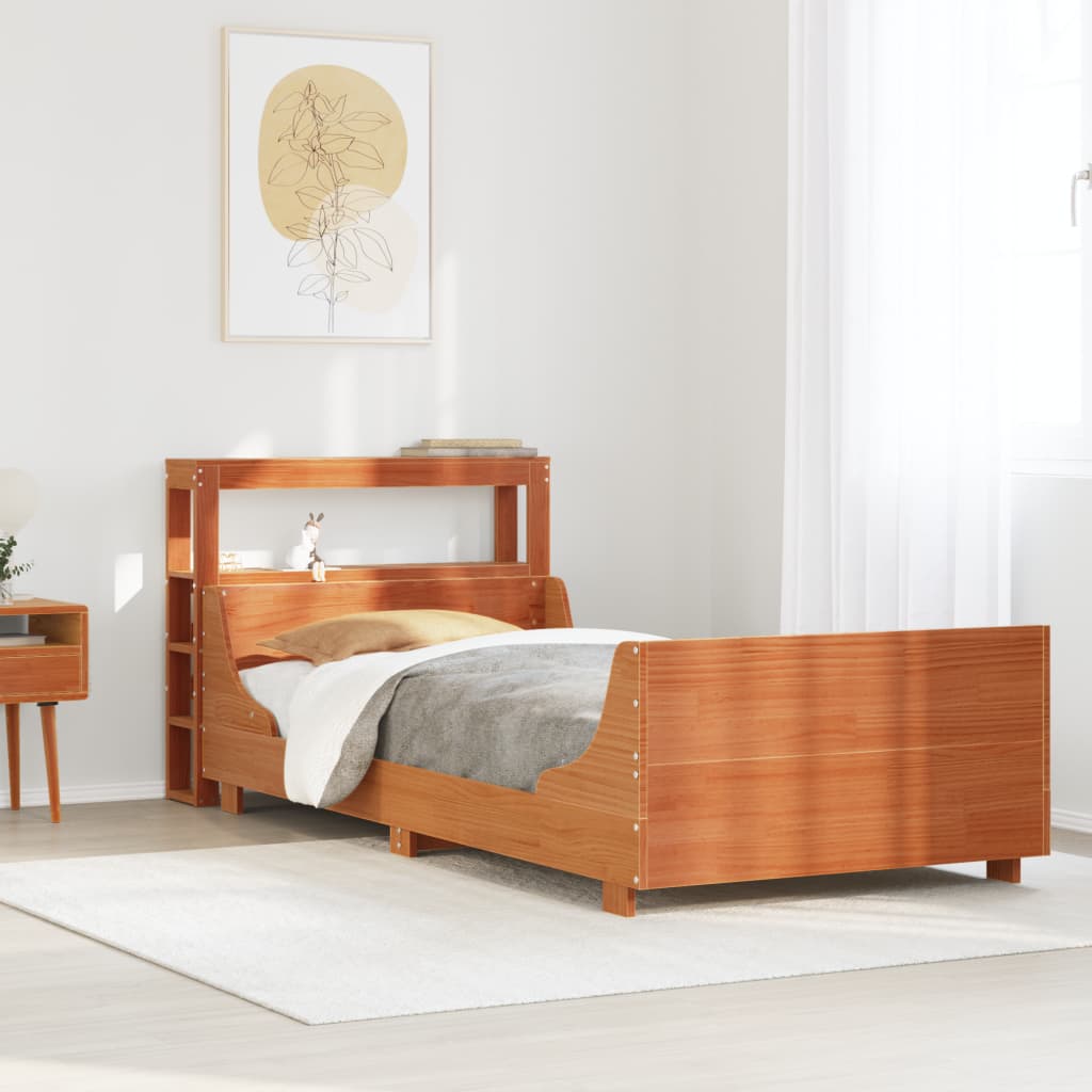 JUNG Vida Massivholzbett ohne Matratze Wachsbraun 90x190 cm Kiefernholz