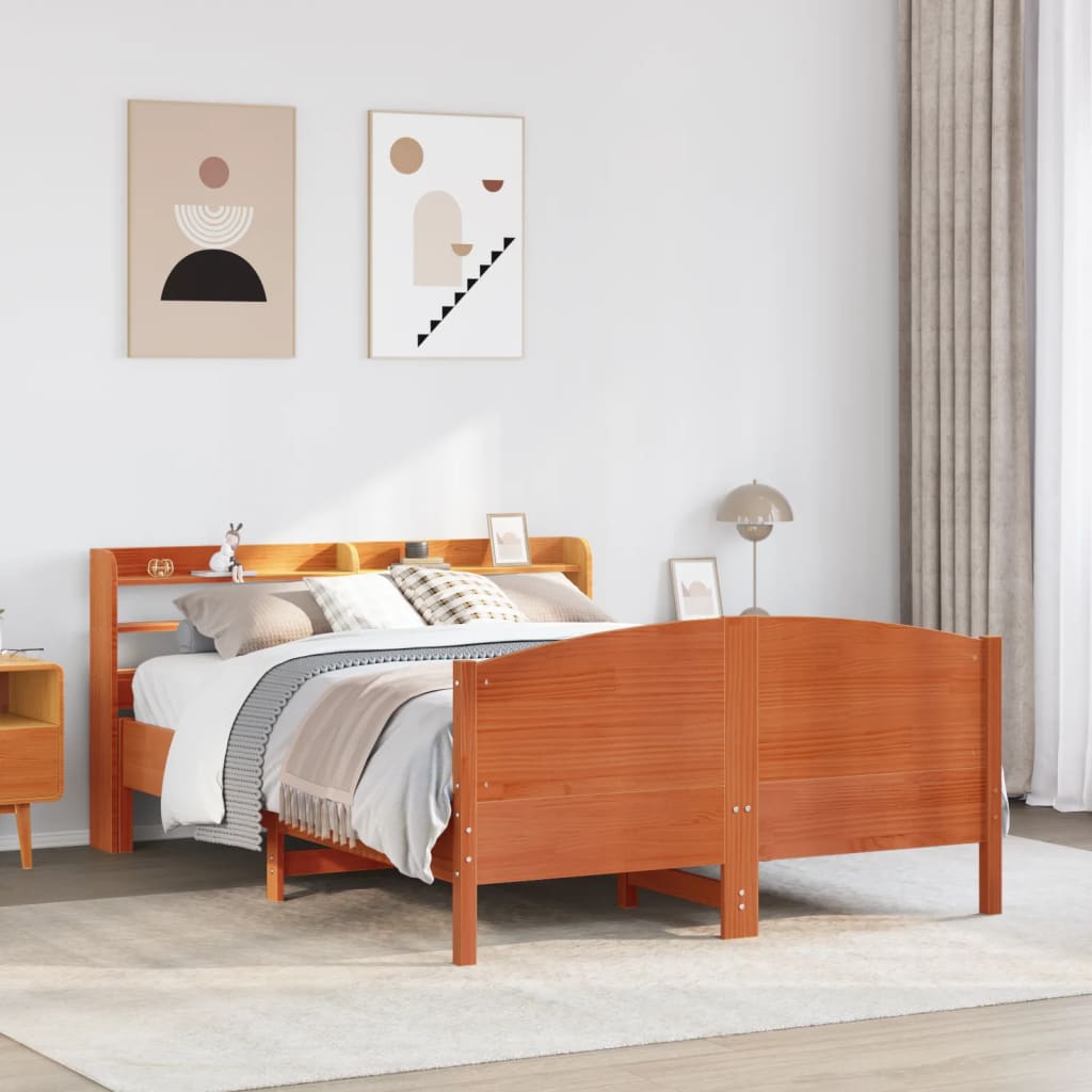 JUNG Vida Massivholzbett ohne Matratze Wachsbraun 135x190 cm Kiefernholz
