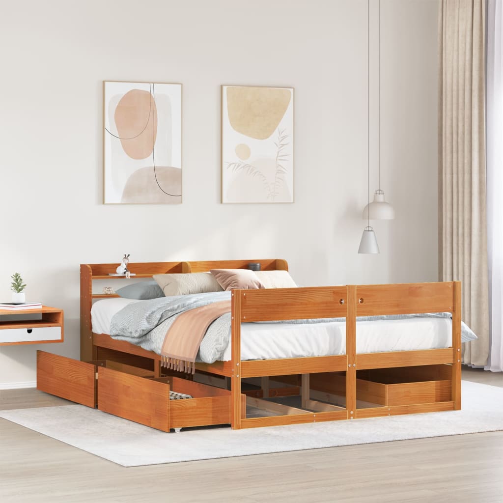 JUNG Vida Massivholzbett ohne Matratze Wachsbraun 160x200 Kiefernholz