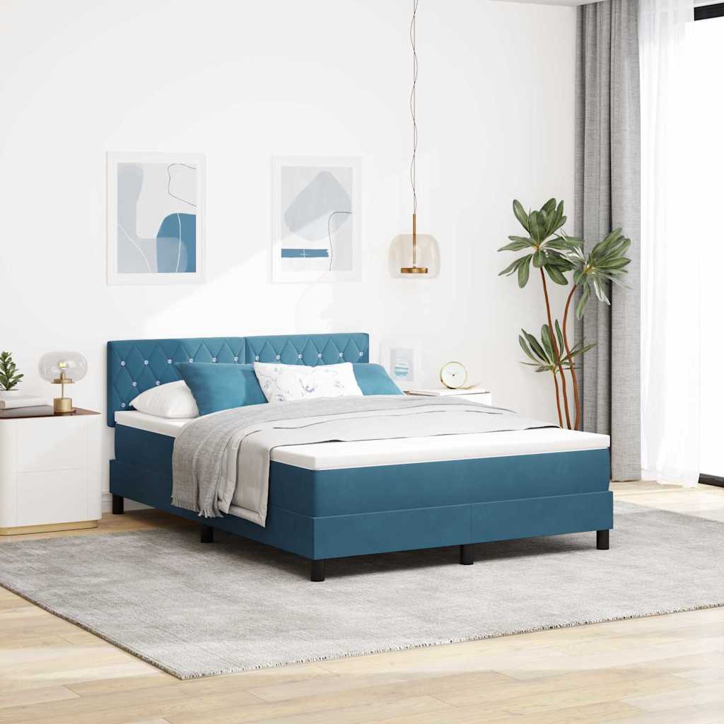 JUNG Vida Boxspringbett mit Matratze Dunkelblau 160 x 200 cm Samt