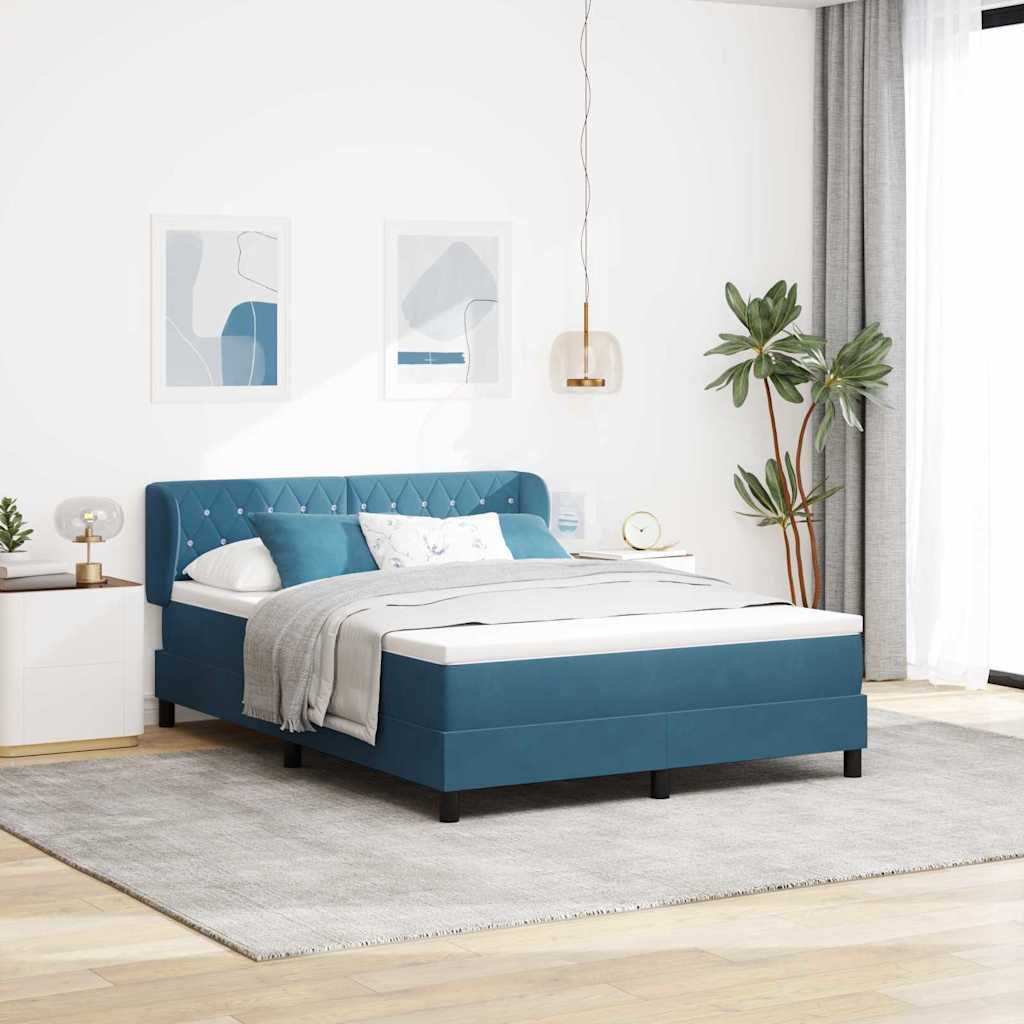 JUNG Vida Boxspringbett mit Matratze Dunkelblau 160 x 200 cm Samt