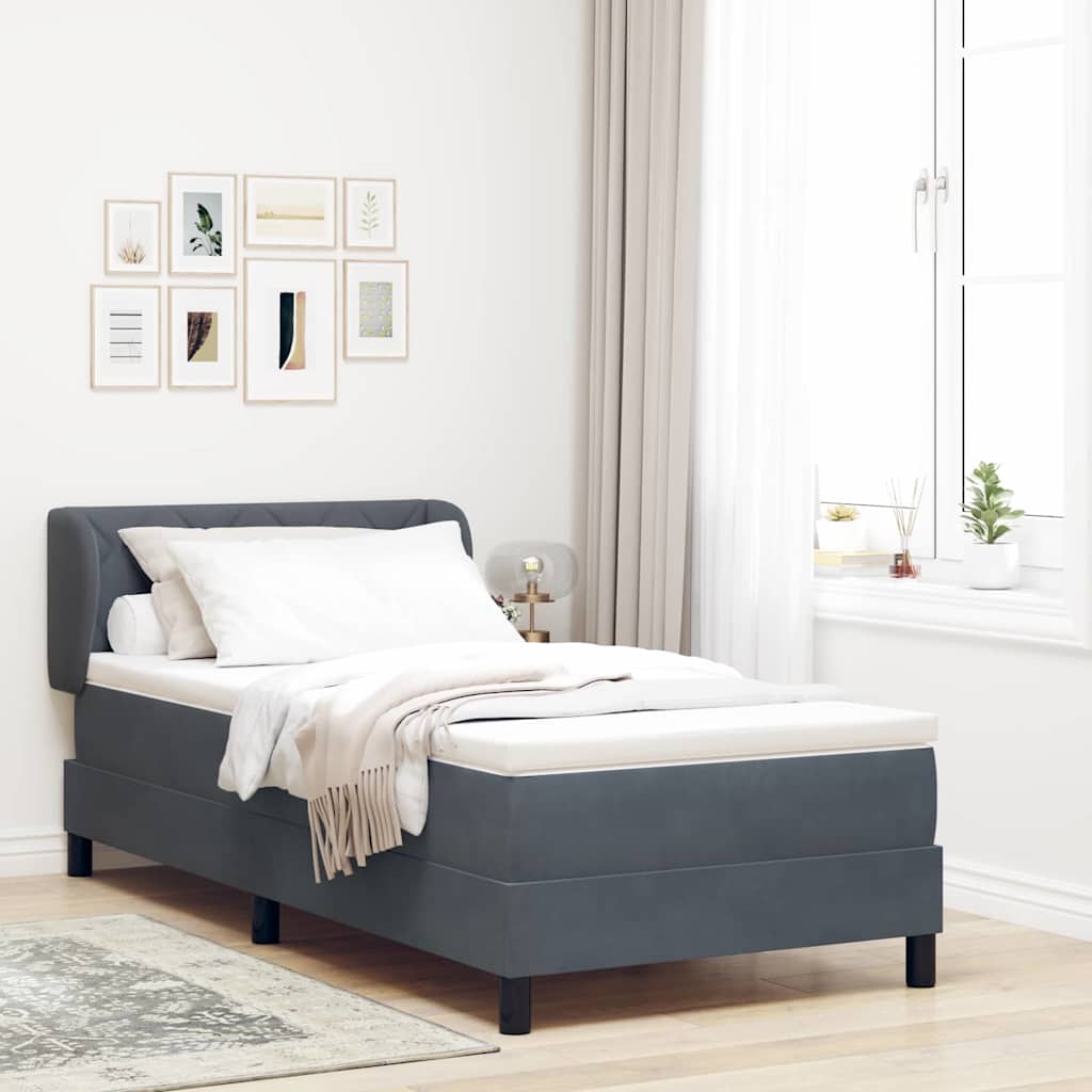 JUNG Vida Boxspringbett mit Matratze Dunkelgrau 90 x 190 cm Samt