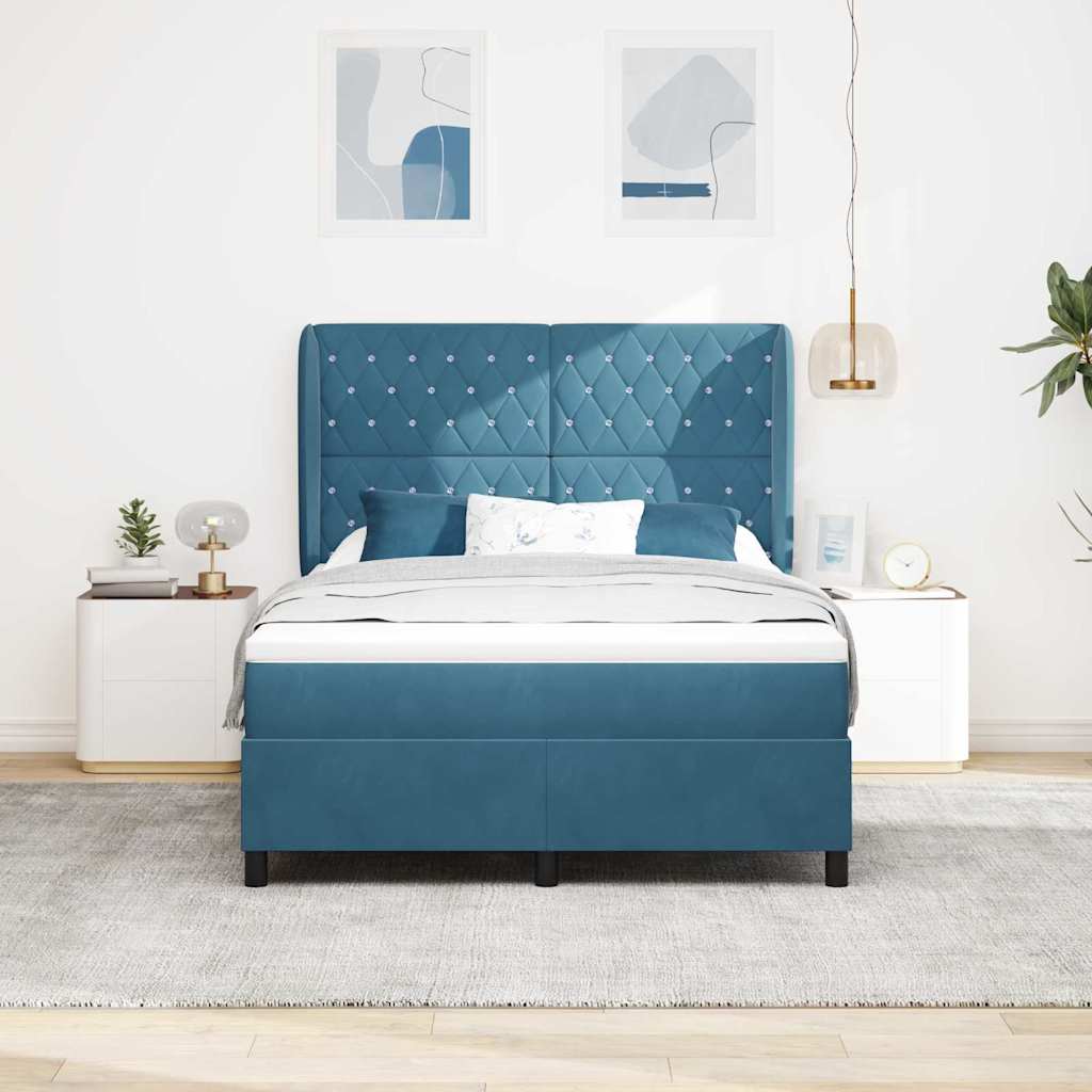 JUNG Vida Boxspringbett mit Matratze Dunkelblau 200 x 140 cm Polyester
