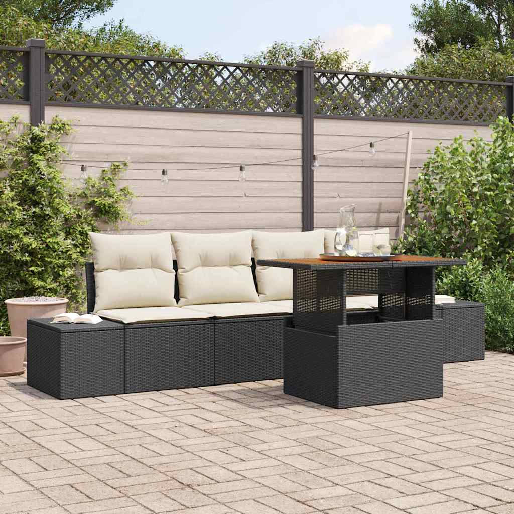 JUNG Vida Garten Essgruppe mit Kissen 5 pcs Schwarz und Creme