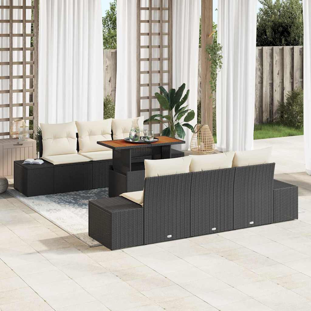 JUNG Vida Garten Essgruppe mit Kissen 7 pcs Schwarz und Creme