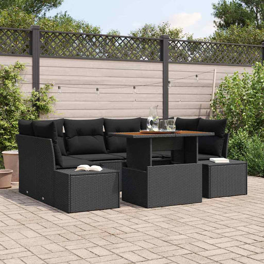 JUNG Vida Garten Essgruppe mit Kissen 7 pcs Schwarz und Braun
