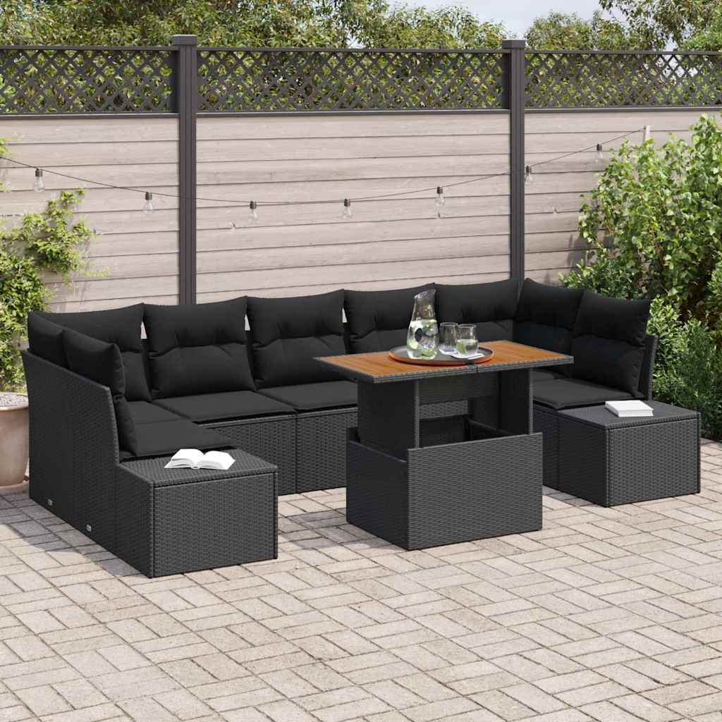 JUNG Vida Garten Essgruppe mit Kissen 8 pcs Schwarz und Braun
