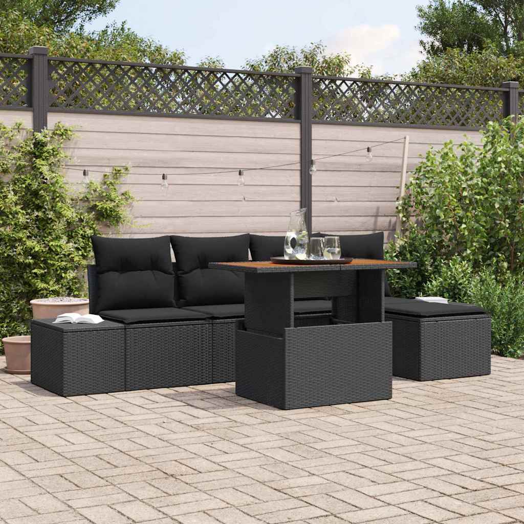 JUNG Vida Garten Essgruppe mit Kissen 6 pcs Schwarz und Braun