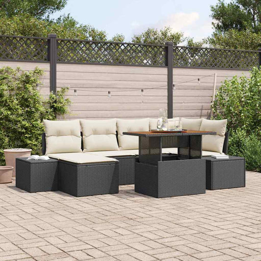 JUNG Vida Garten Essgruppe mit Kissen 7 pcs Schwarz und Creme