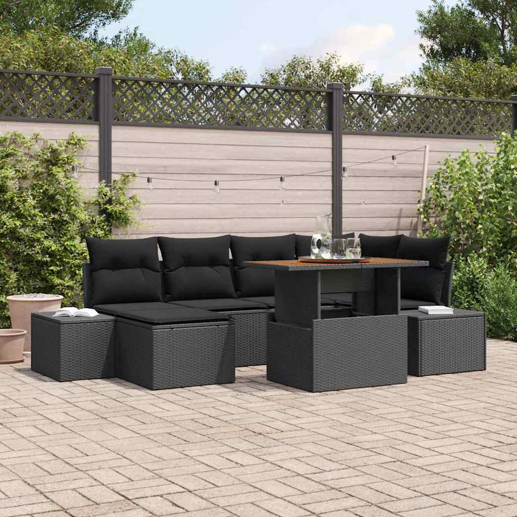JUNG Vida Garten Essgruppe mit Kissen 7 pcs Schwarz und Braun