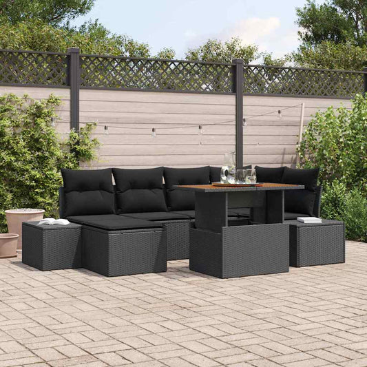 JUNG Vida Garten Essgruppe mit Kissen 7 pcs Schwarz und Braun
