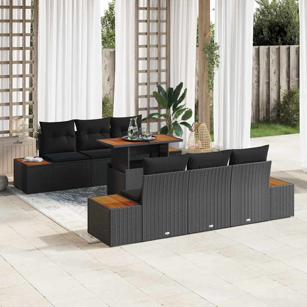 JUNG Vida Garten Essgruppe mit Kissen 7 pcs Schwarz und Braun