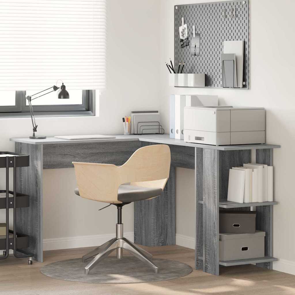 JUNG Vida Eck-Schreibtisch mit Regal Graues Sonoma 140 x 113,5 x 75 cm