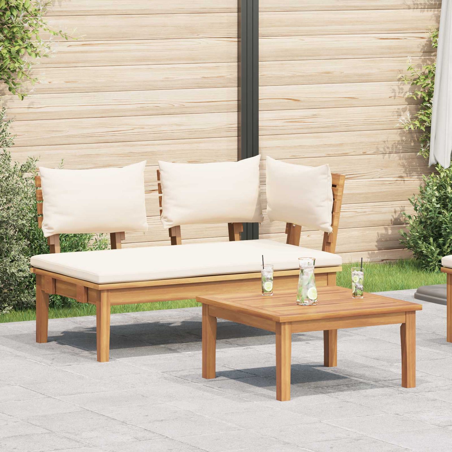 JUNG Vida Gartenbank 2 pcs Creme und Braun Massivholz Teak