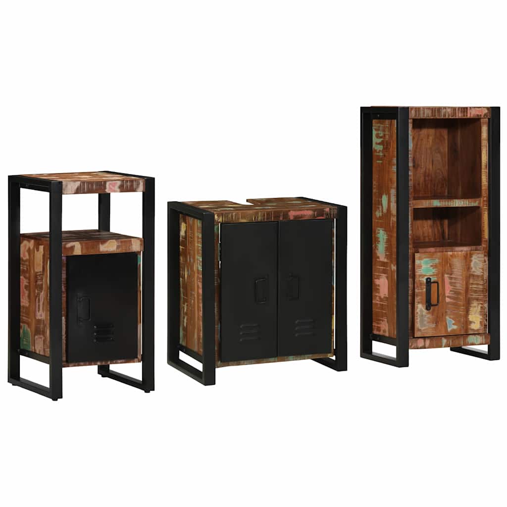 JUNG Vida Badezimmermöbel-Set mit Regal 3 pcs Massives upgecyceltes Holz