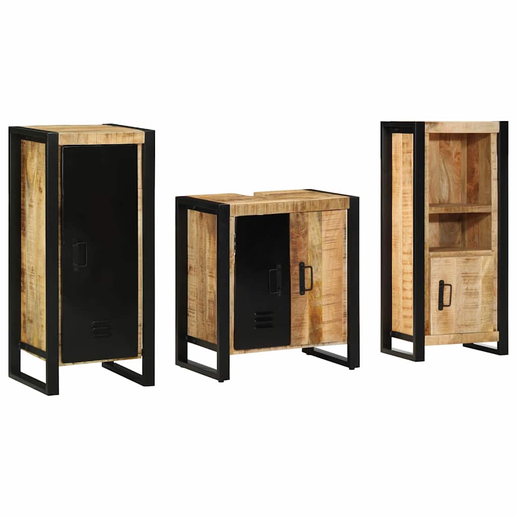 JUNG Vida Badezimmermöbel-Set 3 pcs Braun und Schwarz Massivholz Mango