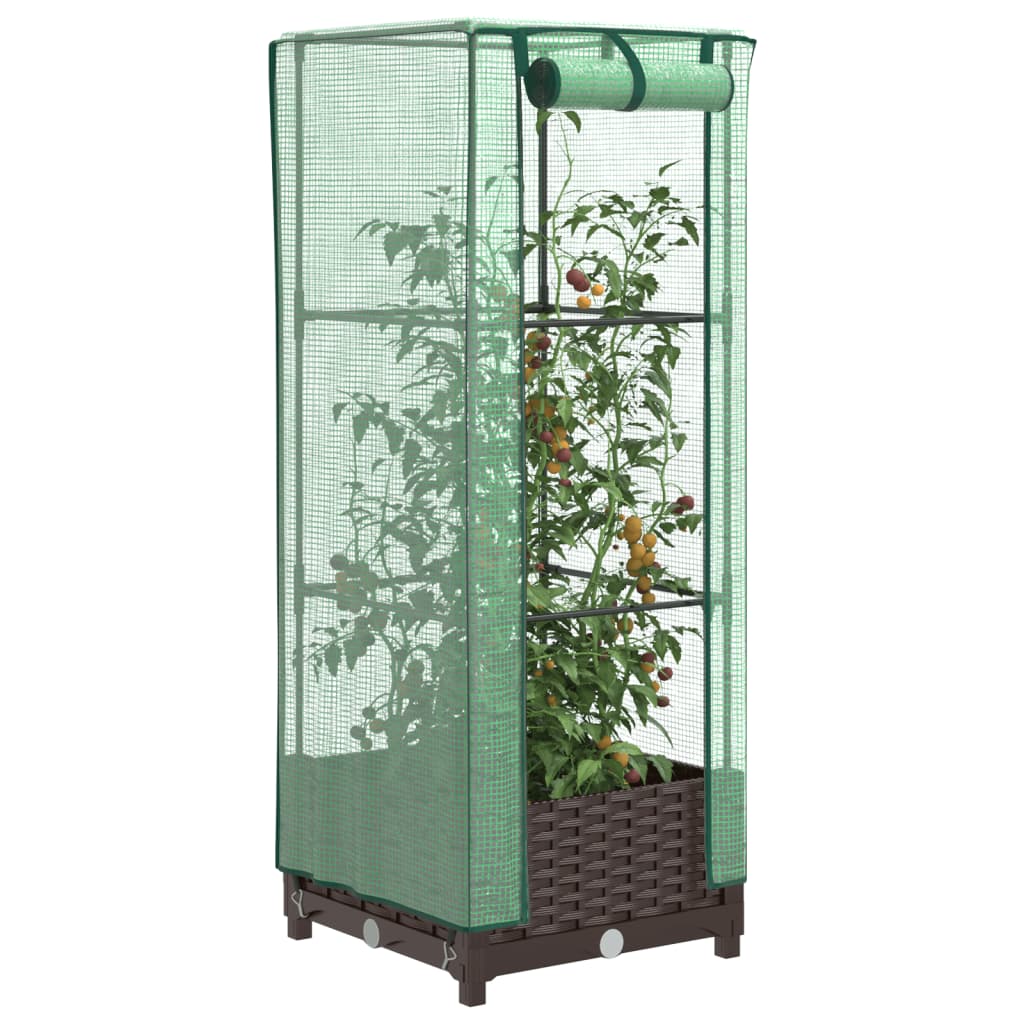 JUNG Vida Hochbeet mit Gewächshaus-Aufsatz Rattan-Optik 40x40x123 cm