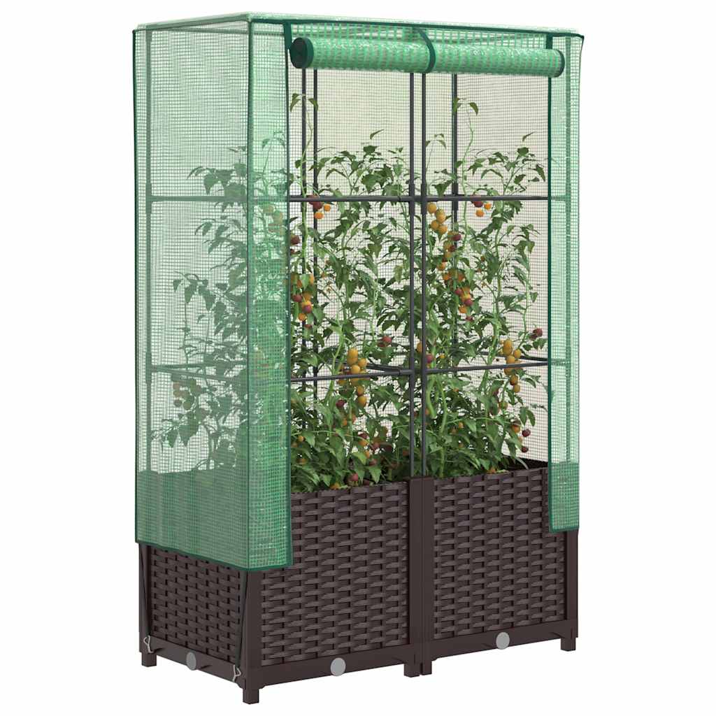 JUNG Vida Hochbeet mit Gewächshaus-Aufsatz Rattan-Optik 80x40x138 cm