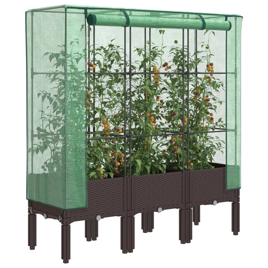 JUNG Vida Hochbeet mit Gewächshaus-Aufsatz Rattan-Optik 120x40x140 cm