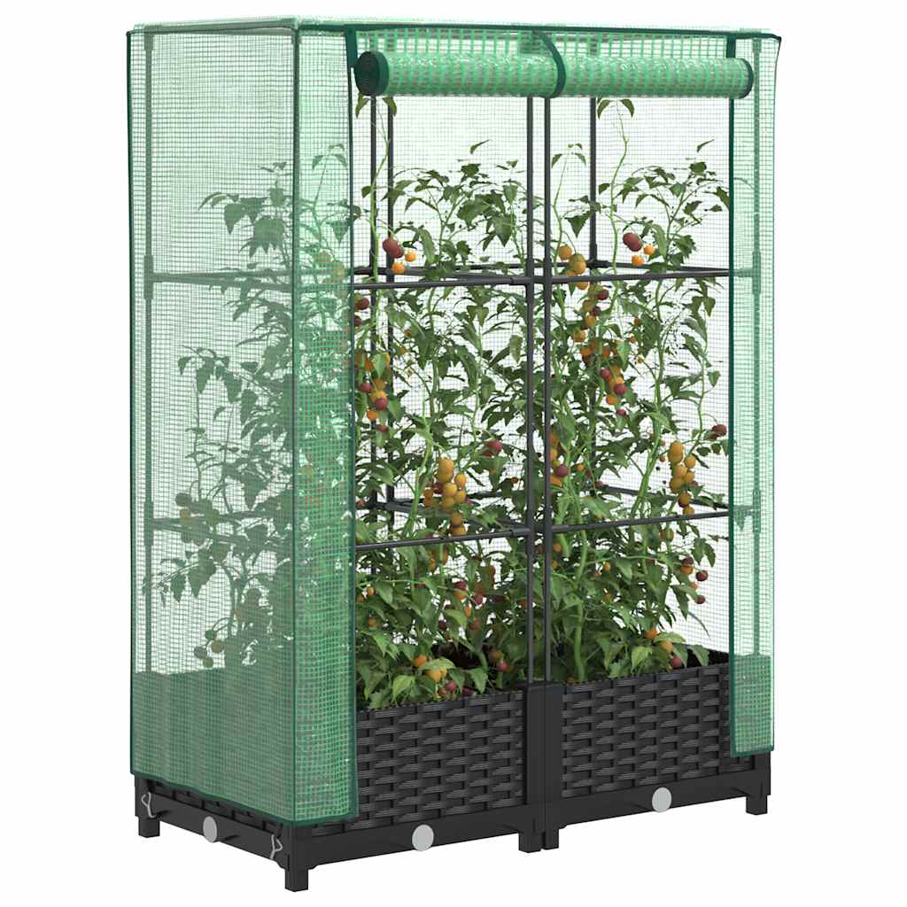 JUNG Vida Hochbeet mit Gewächshaus-Aufsatz Rattan-Optik 80x40x123 cm