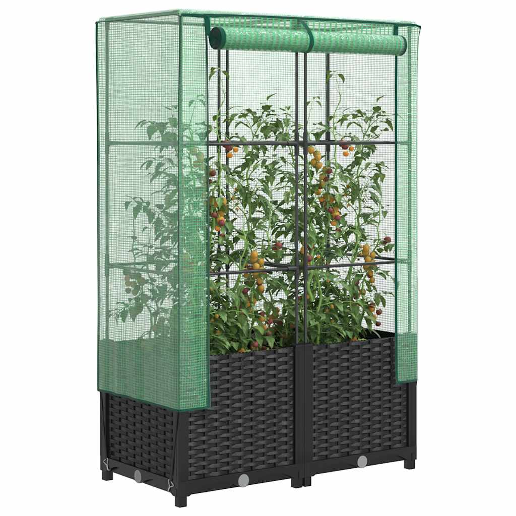JUNG Vida Hochbeet mit Gewächshaus-Aufsatz Rattan-Optik 80x40x138 cm