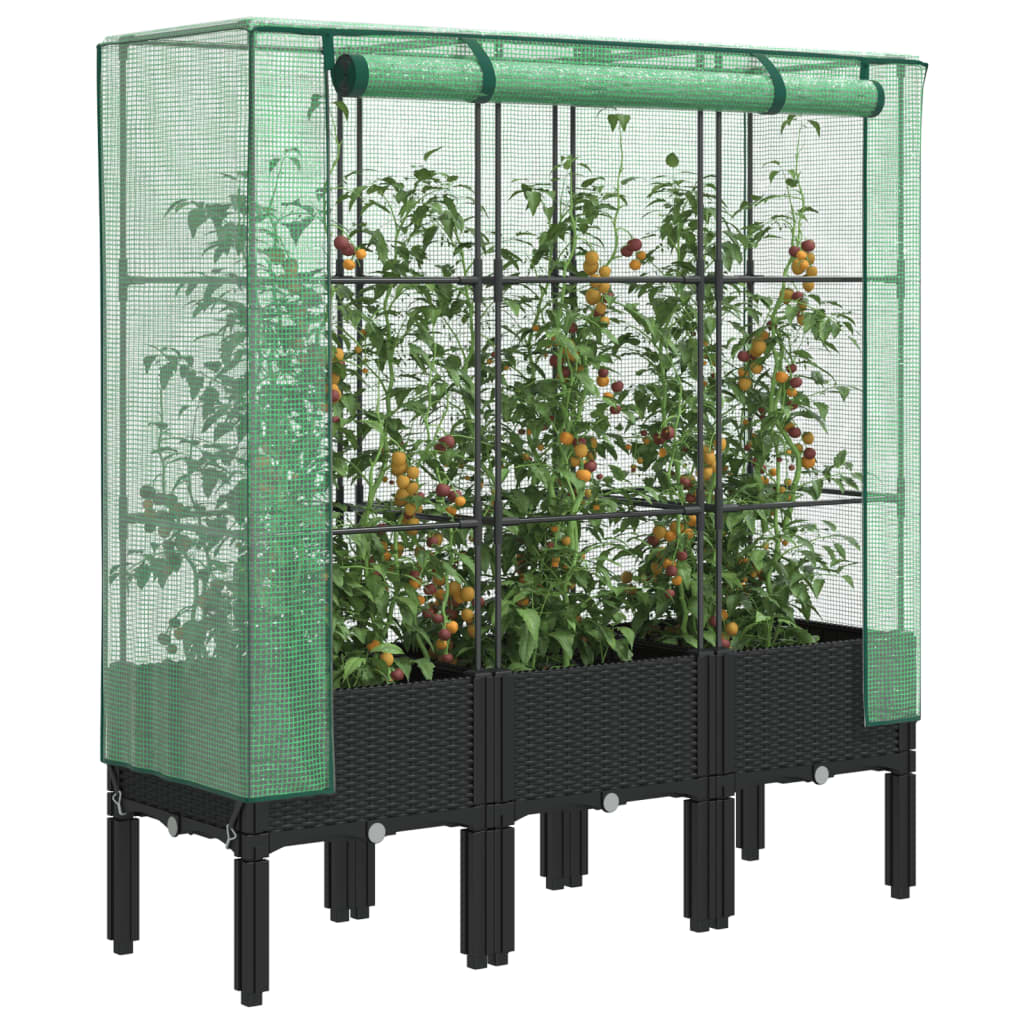 JUNG Vida Hochbeet mit Gewächshaus-Aufsatz Rattan-Optik 120x40x140 cm