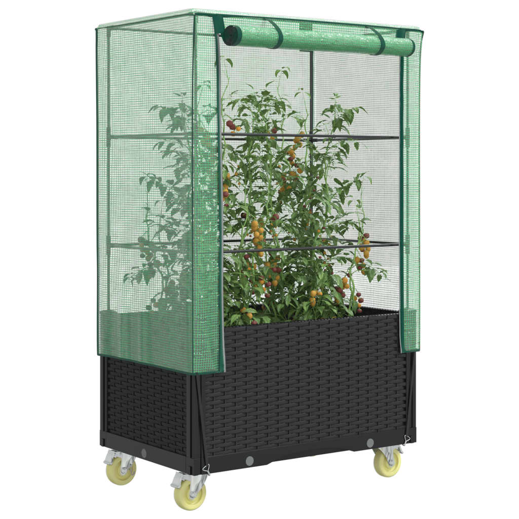 JUNG Vida Hochbeet mit Aufsatz und Rollen Rattan-Optik 80x50x182 cm