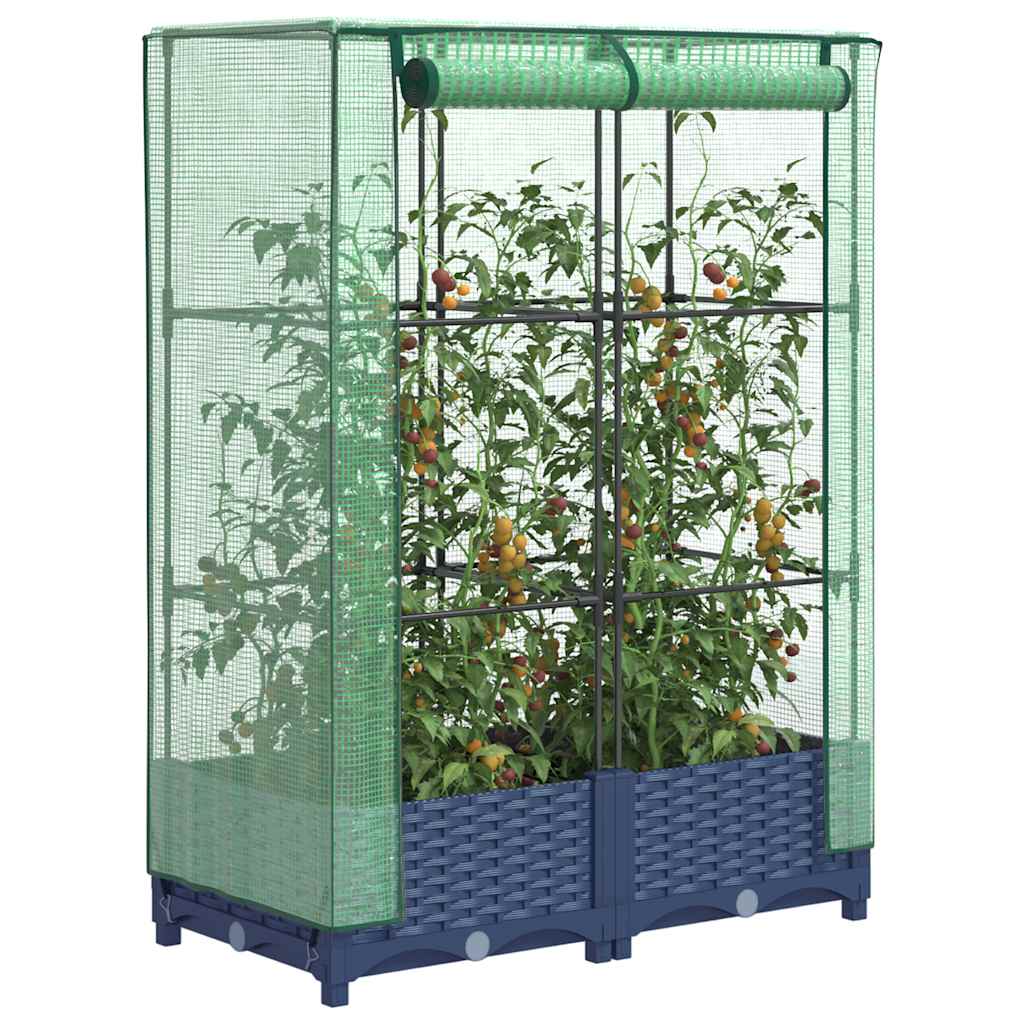 JUNG Vida Hochbeet mit Gewächshaus-Aufsatz Rattan-Optik 80x40x123 cm