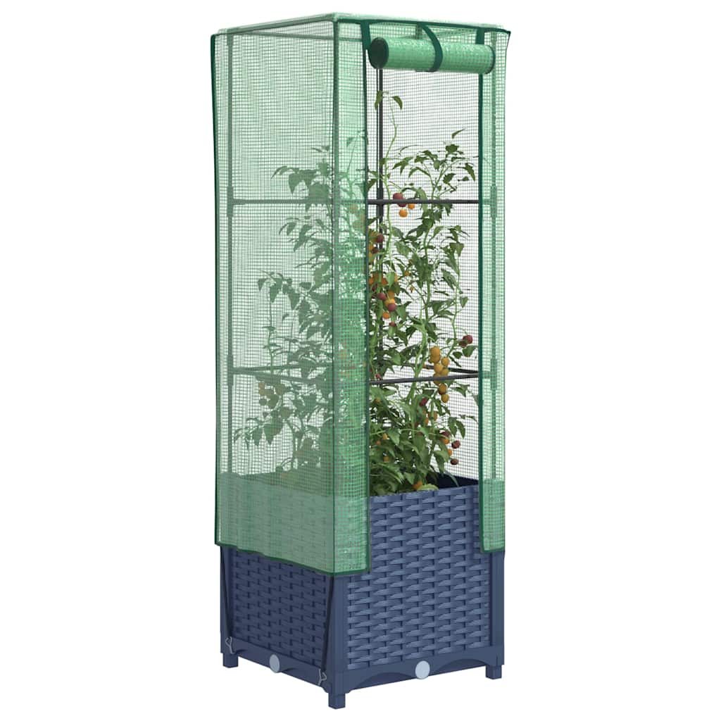 JUNG Vida Hochbeet mit Gewächshaus-Aufsatz Rattan-Optik 40x40x139 cm