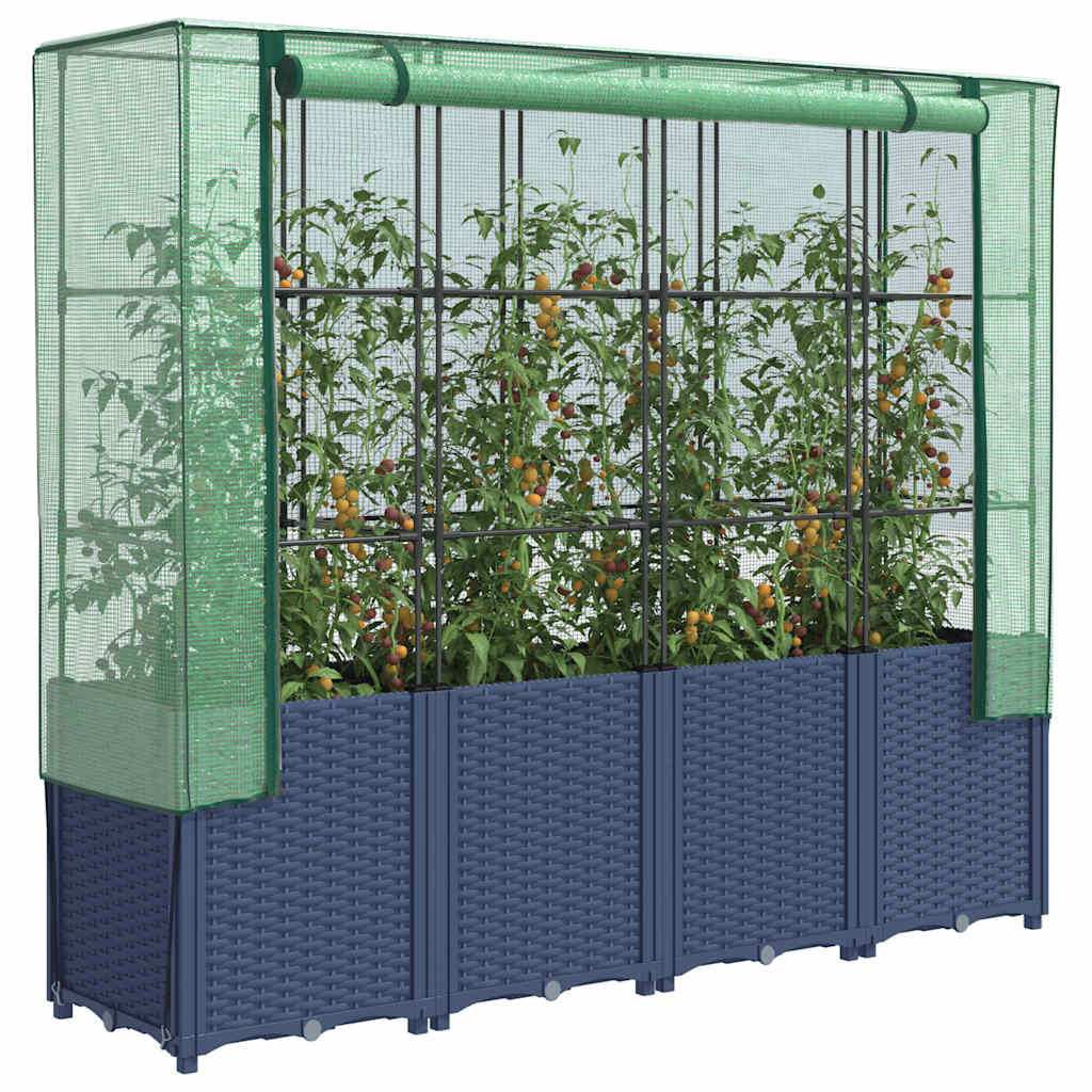 JUNG Vida Hochbeet mit Gewächshausabdeckung Rattanoptik 160x40x153 cm