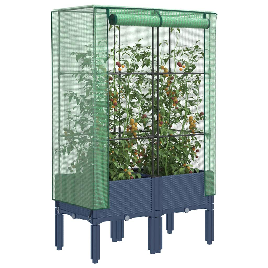 JUNG Vida Hochbeet mit Gewächshaus-Aufsatz Rattan-Optik 80x40x140 cm