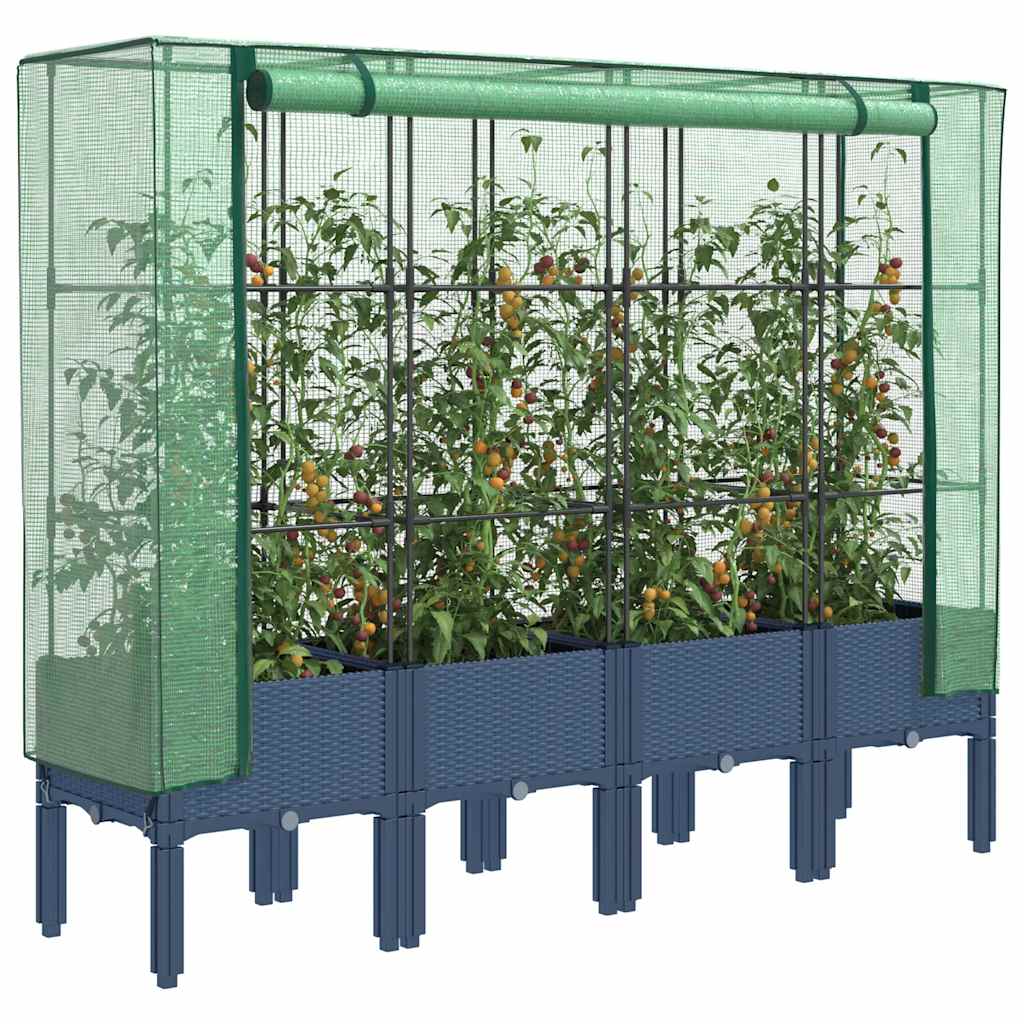 JUNG Vida Hochbeet mit Gewächshaus-Aufsatz Rattan-Optik 160x40x140 cm