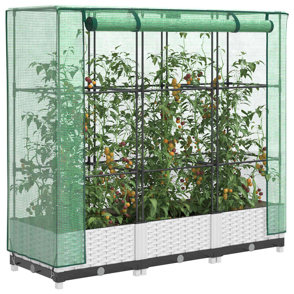 JUNG Vida Hochbeet mit Gewächshaus-Aufsatz Rattan-Optik 120x40x123 cm