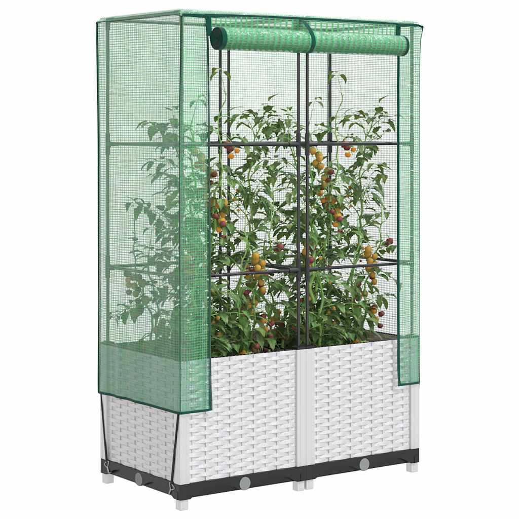 JUNG Vida Hochbeet mit Gewächshaus-Aufsatz Rattan-Optik 80x40x138 cm