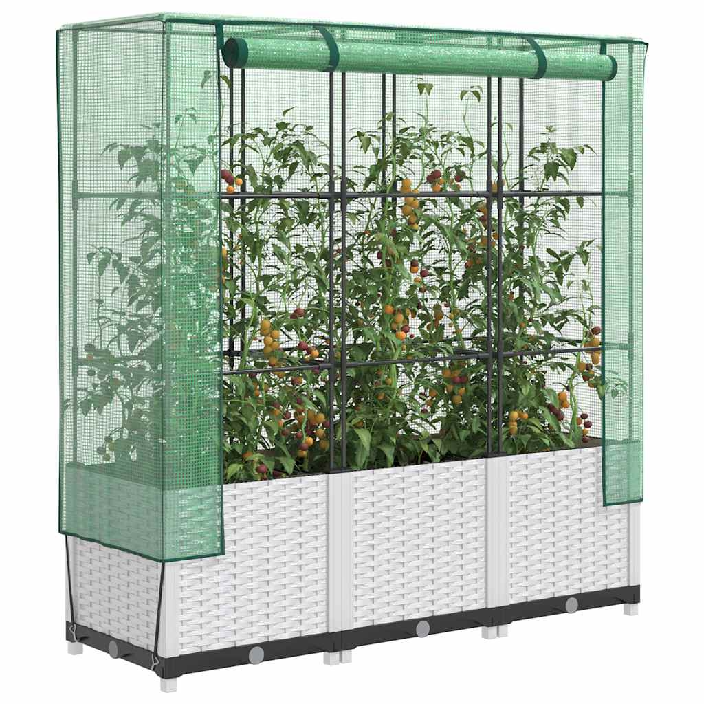 JUNG Vida Hochbeet mit Gewächshaus-Aufsatz Rattan-Optik 120x40x138 cm
