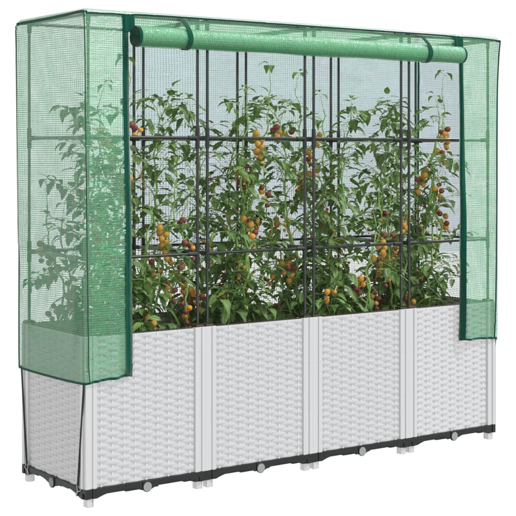 JUNG Vida Hochbeet mit Gewächshaus-Aufsatz Rattan-Optik 160x40x153 cm